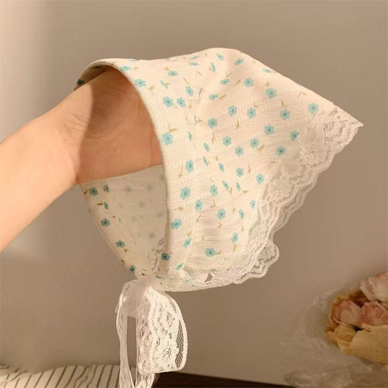 Idyllic lace headband new blast furnace top triangle scarf headband French retro plaid sweet and cute headscarf