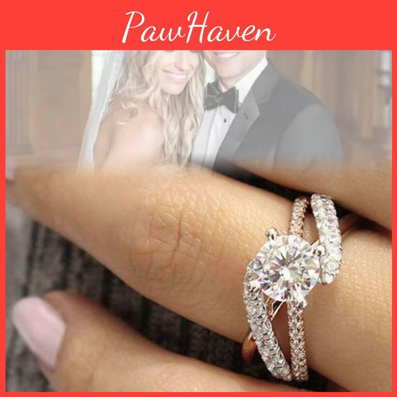 Gorgeous Geometric Design Rose Gold Plated Ring With Full Pave Zirconia Stones