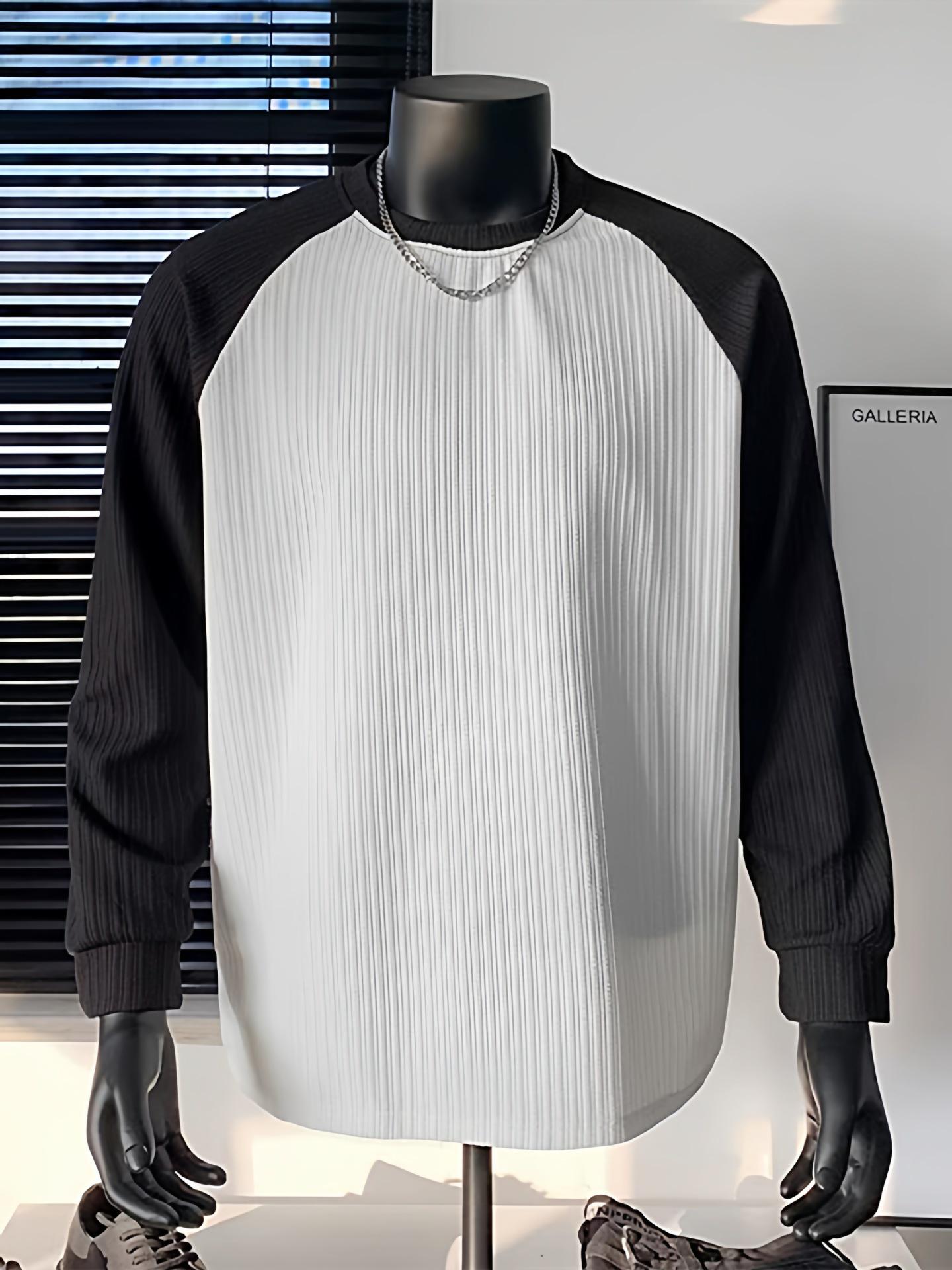 

Men s Textured Jacquard Color Block Long Sleeve Hoodie - Trendy American Streetwear for Spring/Autumn. Medium