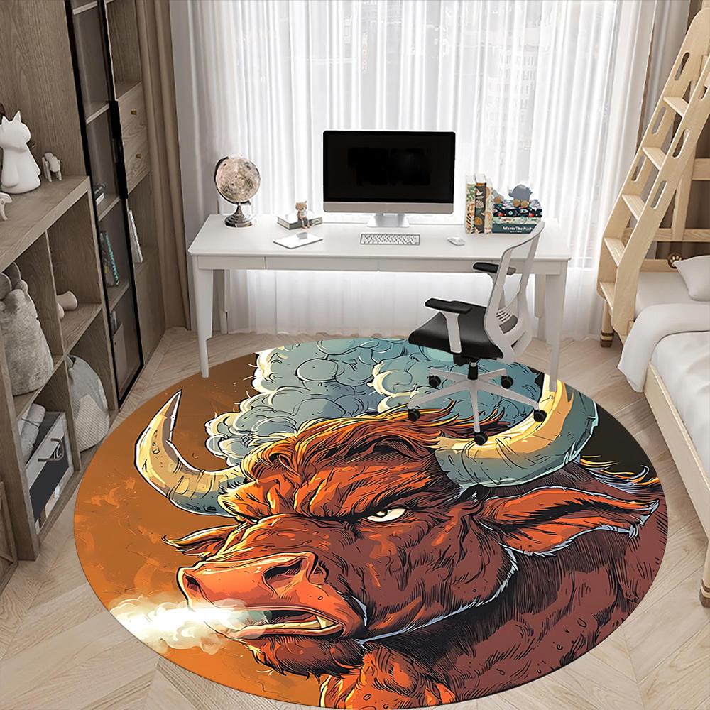 1pc Bull Spirit Carpet for Office Non Slip, Round Carpet, Soft & Comfortable, Carpet for Office, Lightweight Round Floor Mat