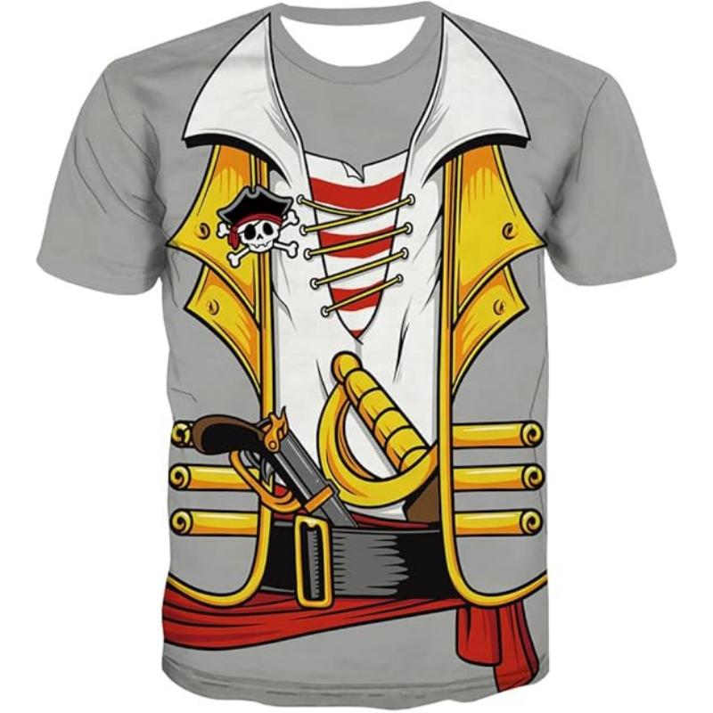 Fashion Men's Crew Neck Short Sleeve 3D Skull Color Printed Skull Short Sleeve Crew Neck T-Shirt