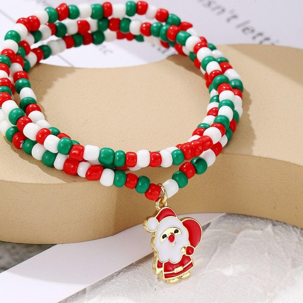 Christmas Tree Rice Beaded Chain Santa Cartoon Pendant Bracelet  Women