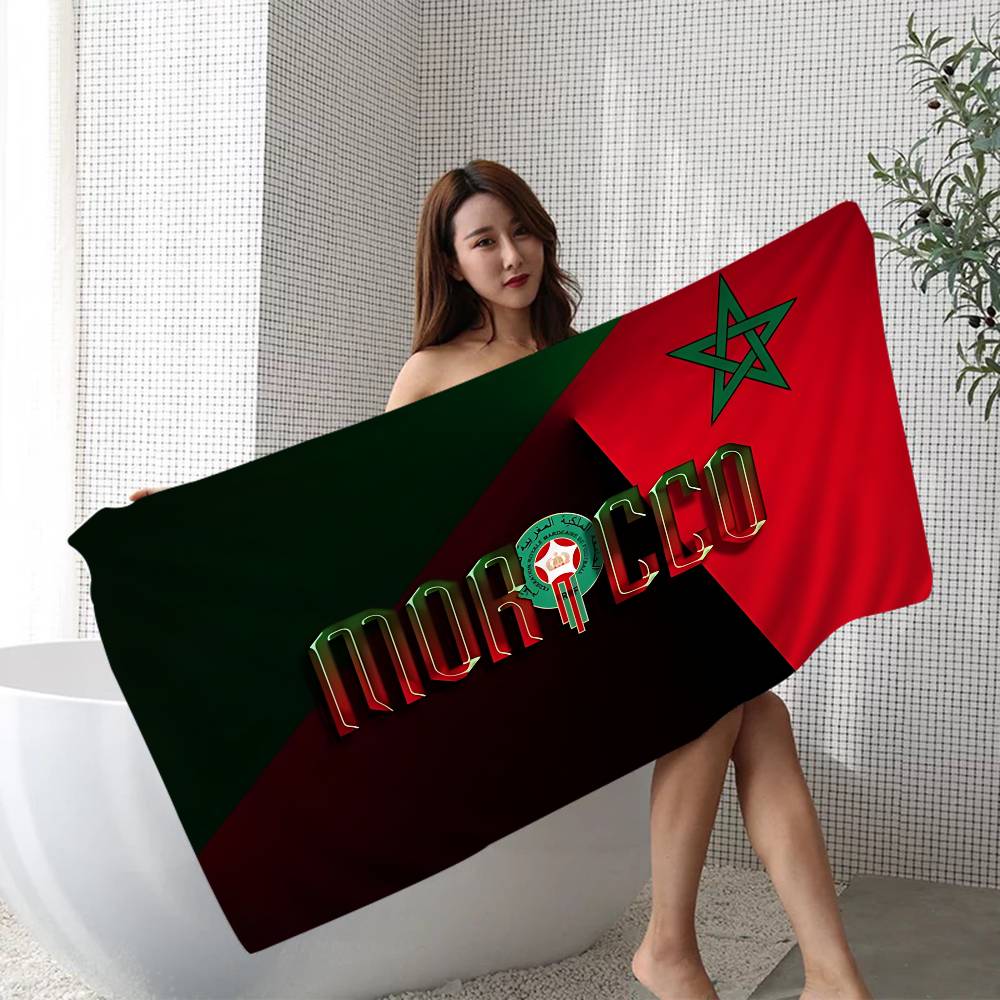 Morocco Map Flag Microfiber Beach Towel Absorbent Quick Dry Soft Yoga Swimming Resort Mountain Climbing Towel