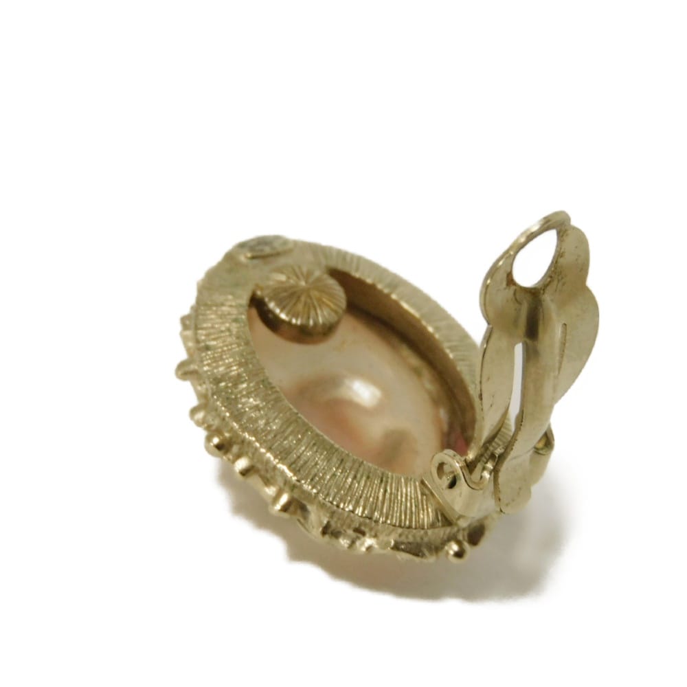 Used 10097 COCO Mark Gripoa 7982 B13C Champagne Gold Clip-on CC Mark Colored Stone Clear Pink Beige Women's from Japan