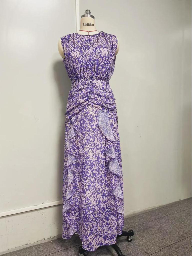 Elegant V-Neck Chiffon Print Strapless Evening Dress