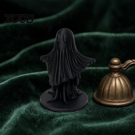 Matte Black Ghost Statue 3D Printed Cute Figurine, Minimalist Home Decor, & White Unique Artistic Design Dual Colors, Stable Base for