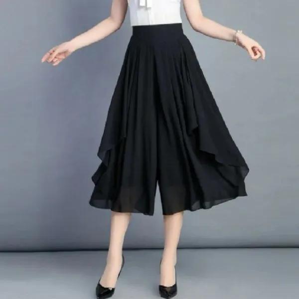 Pantaloni estivi da donna taglia grande, sezione sottile, vita alta, chiffon, metà gonna, larghi, casual, a sette punti, gamba larga