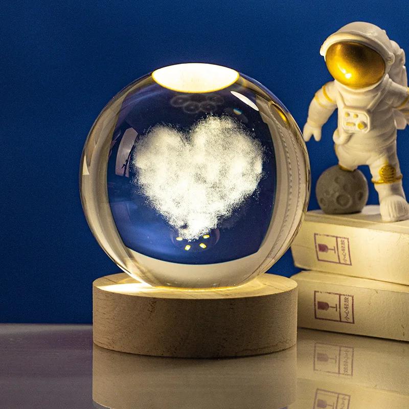 USB Plug-in 3D Crystal Ball LED Night Light Moon Galaxy Projectors Bedroom Decor Night Lamp Creative Gifts for Kids Couple