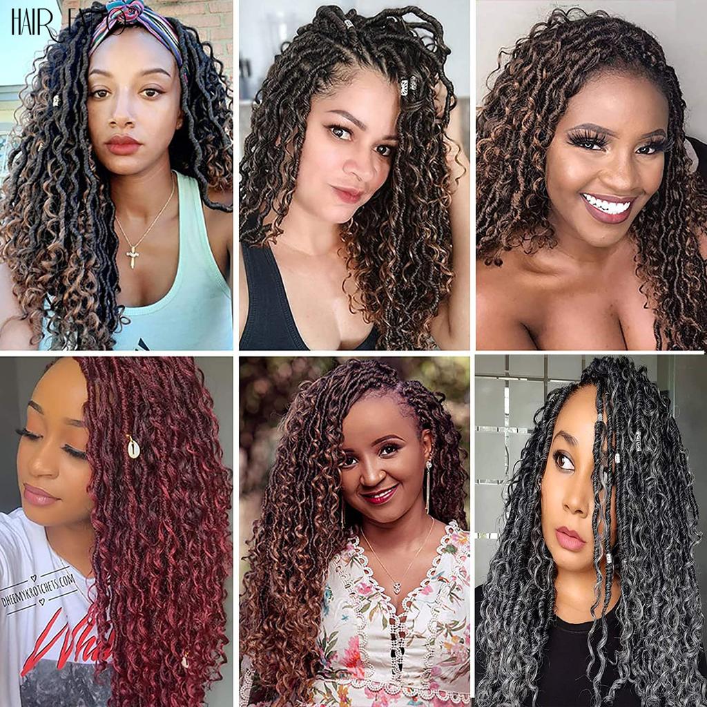 14-26"Goddess Locs Crochet Braids Hair Natural Synthetic Braiding Hair Extension Ombre River Faux Locs With Curly Hair Expo City