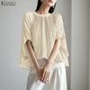 ZANZEA Women Elegant Round Neck Loose Casual Half Sleeve Blouse