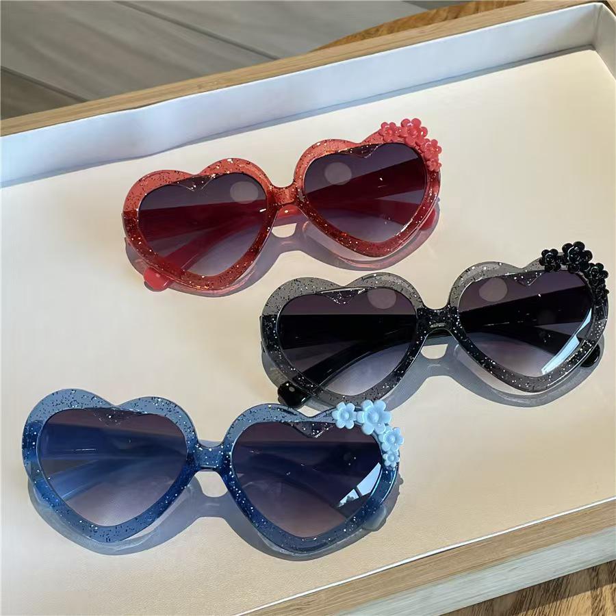 Crystal Heart Girls' UV Protection Sunglasses with Flower Design