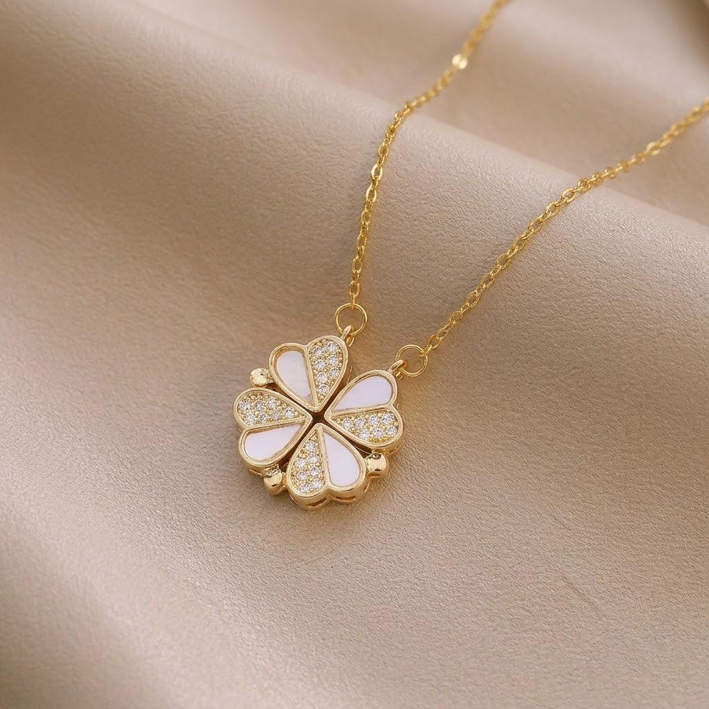 Women's European & American Style Four-Leaf Clover & Heart Pendant Clavicle Necklace