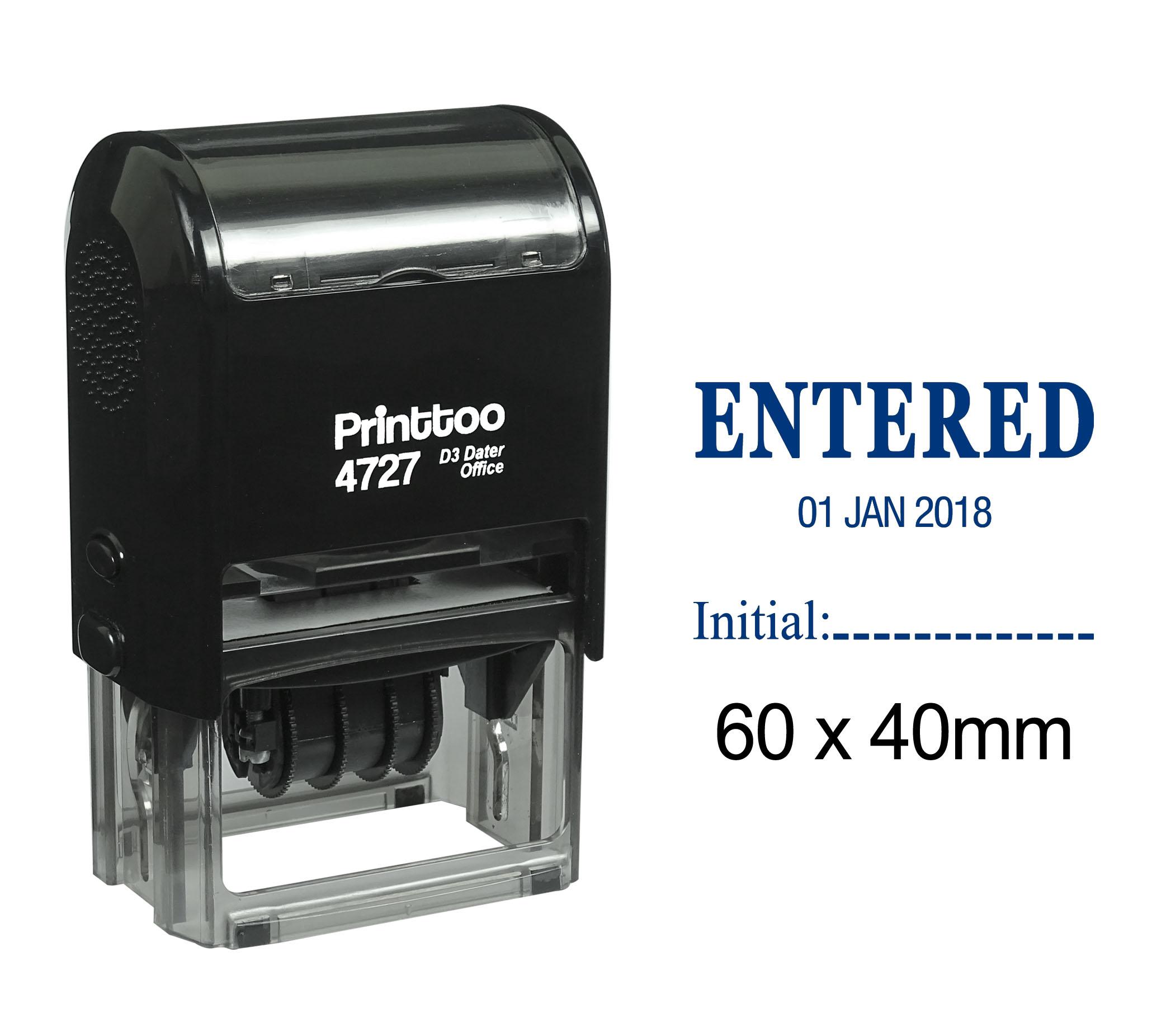 

Printtoo Self Inking Dater Stamp With Entered Initial Text Office Stationery Date Rubber 60 mm x 40 mm.(Approx) синій