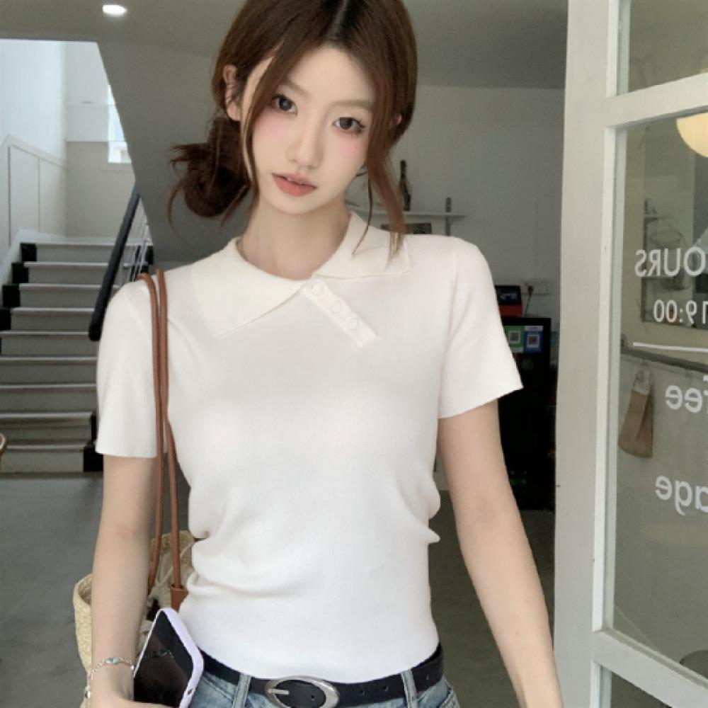 New Arrivals Open Run Women Slim FiT Unbalanced Collar Neck ShorT Sleeve T shirT