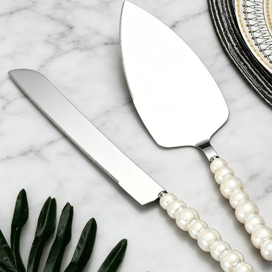 Edelstahl-Besteckset mit Griff, Kuchenmesser, Gabel und Spatel, rostbeständiges Besteck für Nachmittagstee, Hochzeiten und Partys