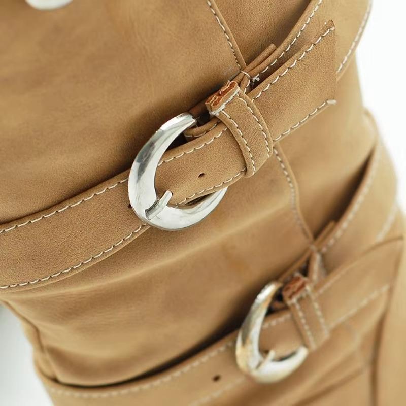 Modne Damskie Buty Na Grubej Podstawie Codzienne Okrągły Nosek Buty Jesień Zima Do Połowy Łydki Damskie Klamra