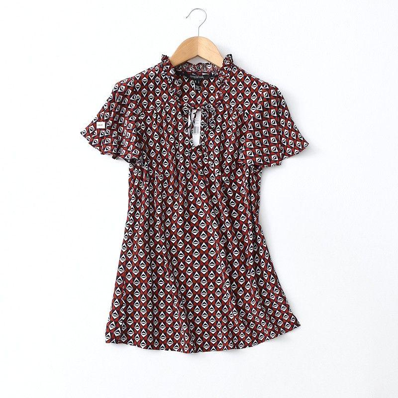 Old Customer B Into ~ Foreign Trade Original Order V Neck Drape Breathable Ruffled Short Sleeves Rayon Shirt Women's Viscose Tops