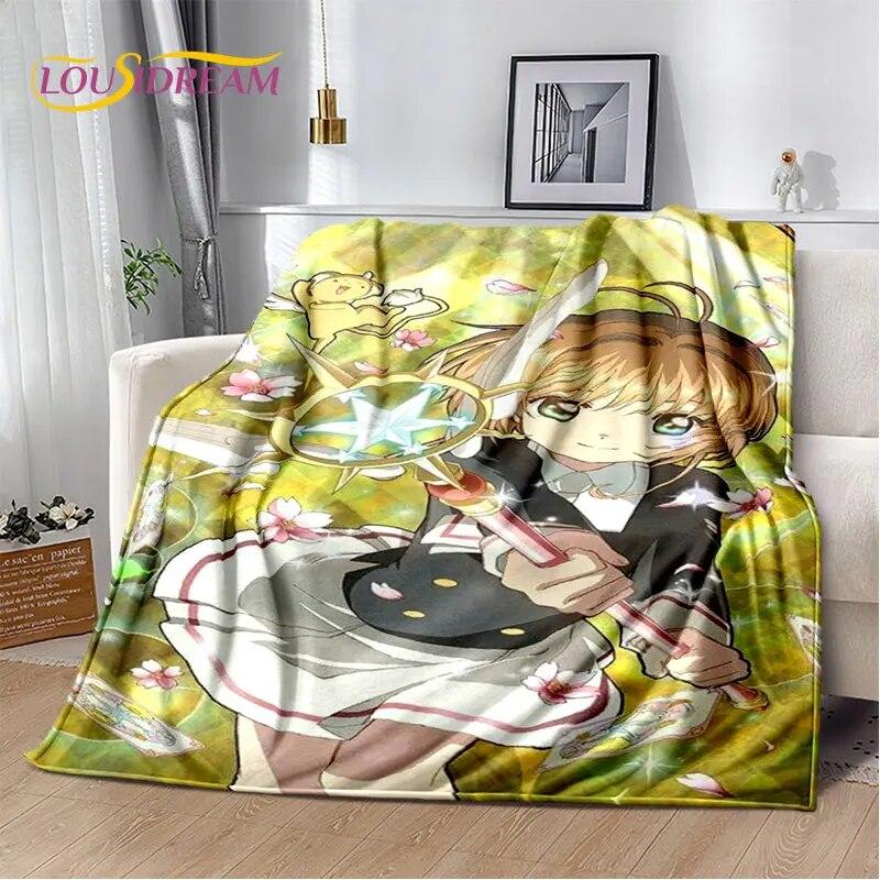 Cute Cartoon Cardcaptor Sakura Soft Plush Blanket,Flannel Blanket Throw Blanket for Living Room Bedroom Bed Sofa Picnic Cover 3D