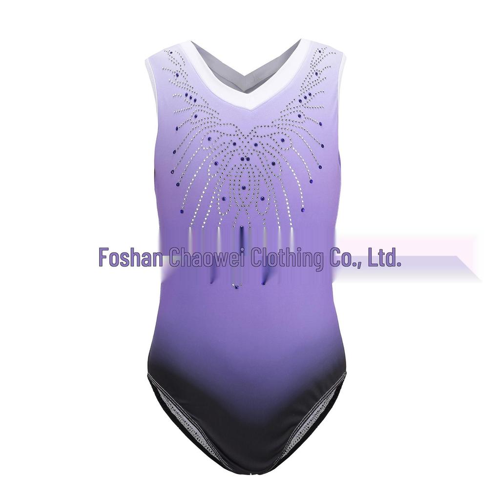 High Elastic Rhinestone Gradient Gymnastics Leotard for Kids - Dance and Performance Wear
