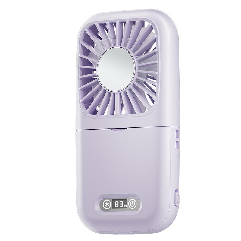 26-Year New Model: Portable Makeup Mirror Fan with Cooling, Foldable Fill Light, Digital Display, Neck Hanging Feature for Students
