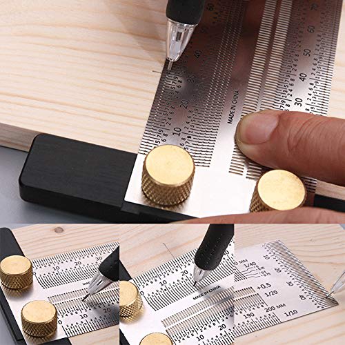 CarAngels Stainless Steel Woodworking Marking Gauge, 90-Degree Ruler, Square, Stop Square with Holes, Carpentry Marking Tool (300mm)