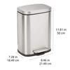 Basic 5L (5 Liter) Trash Can with Soft Close, Quiet Lid and Pedal, Stainless Steel, Stylish, Rectangular, Silver