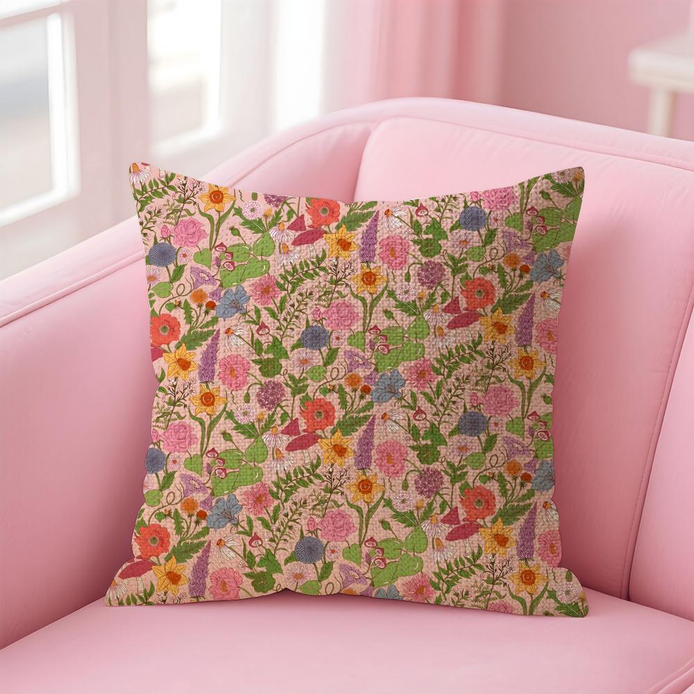Colorful Floral Animal Cushion Cover Natural Linen Pillow Case Double-Sided Print Decorative Sofa Pillowcase Home Decor Gift