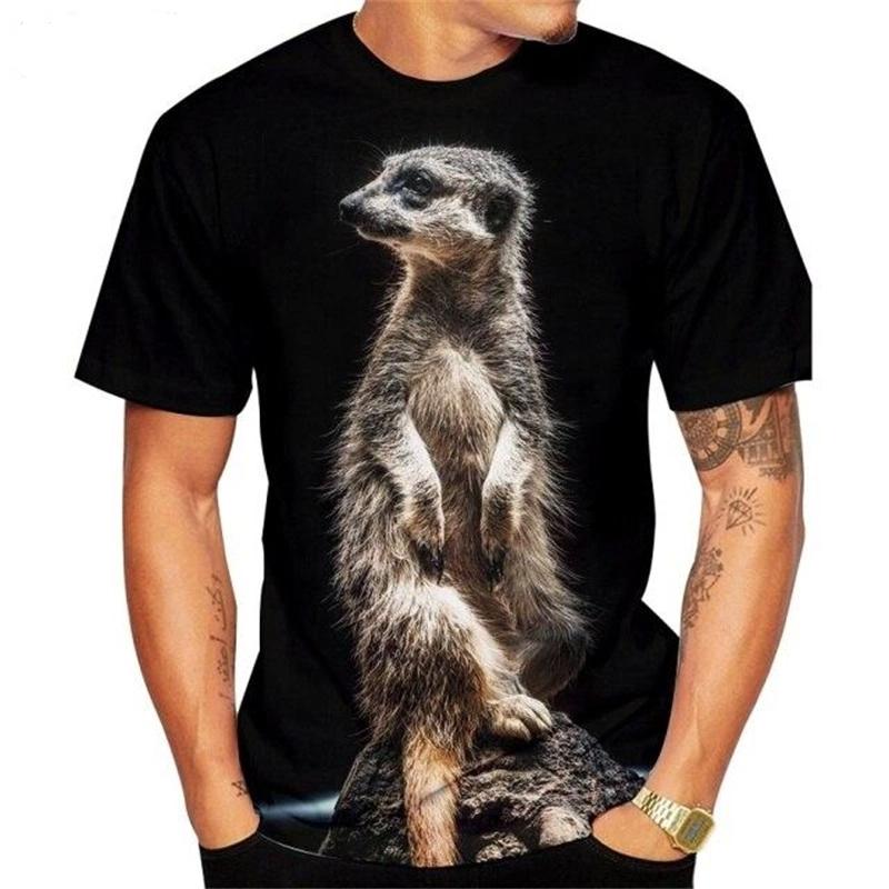 3D-gedrucktes Erdmännchen lustiges T-Shirt Herren Casual Rundhals Kurzarm Streetwear Herren Top