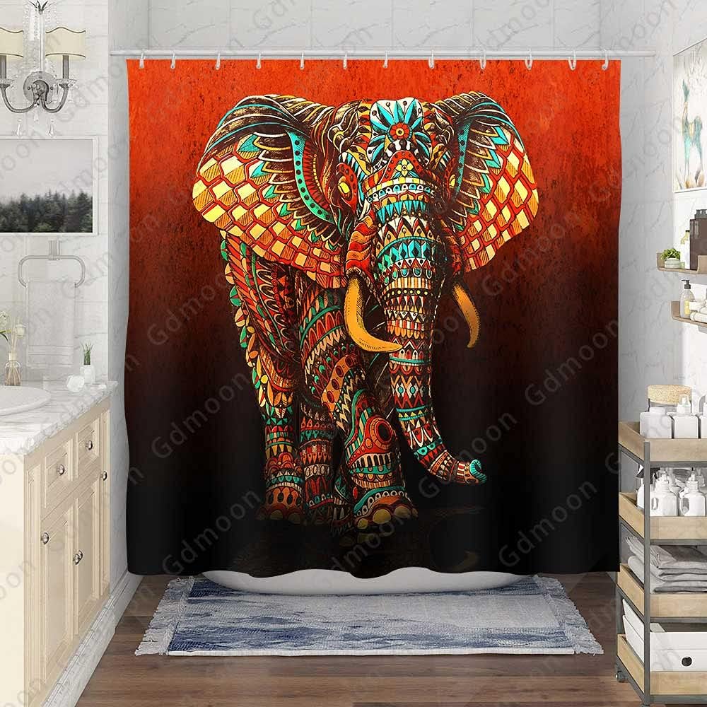 Hippie Elephant Shower Curtain Brown Vintage African Ethnic Mandala Indian Bohemian Paisley Pattern Wild Animal Colorful Art