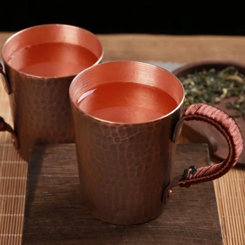 Vintage Pure Copper Coffee Mug ,Hammer Texture Weave Handle Breakfast Mule Milk Water Cup ,Handcrafted Tea Tumbler Tableware