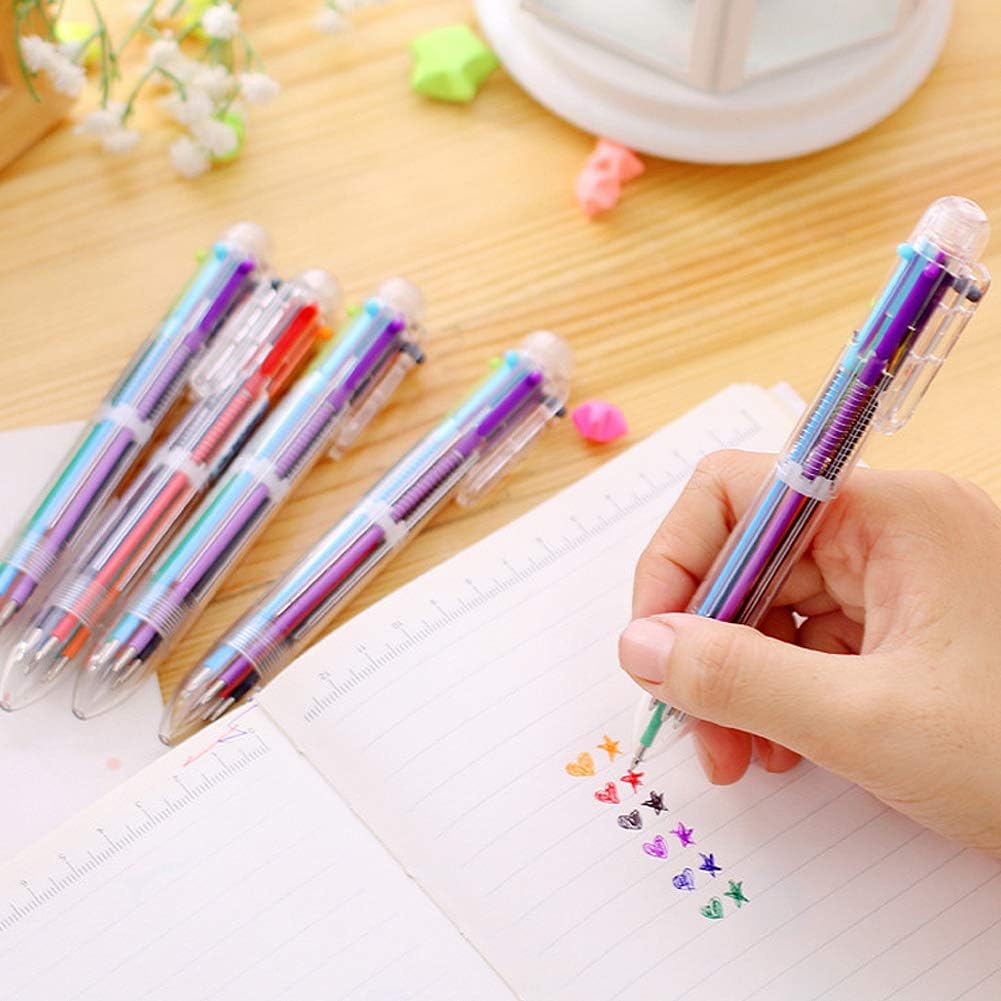 1-10 Pezzi Penne a Sfera Multicolore 0,5 mm 6 in 1, Penne a Sfera Retrattili 6 Colori per Ufficio Forniture Scolastiche Regalo per Studenti