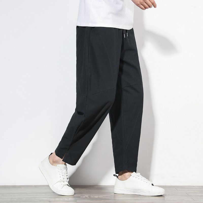 Japanese-style Retro Cotton and Linen Casual Pants, Men's Plus-size Chinese-style Loose Small-leg Radish Pants, Thin Linen Long Pants