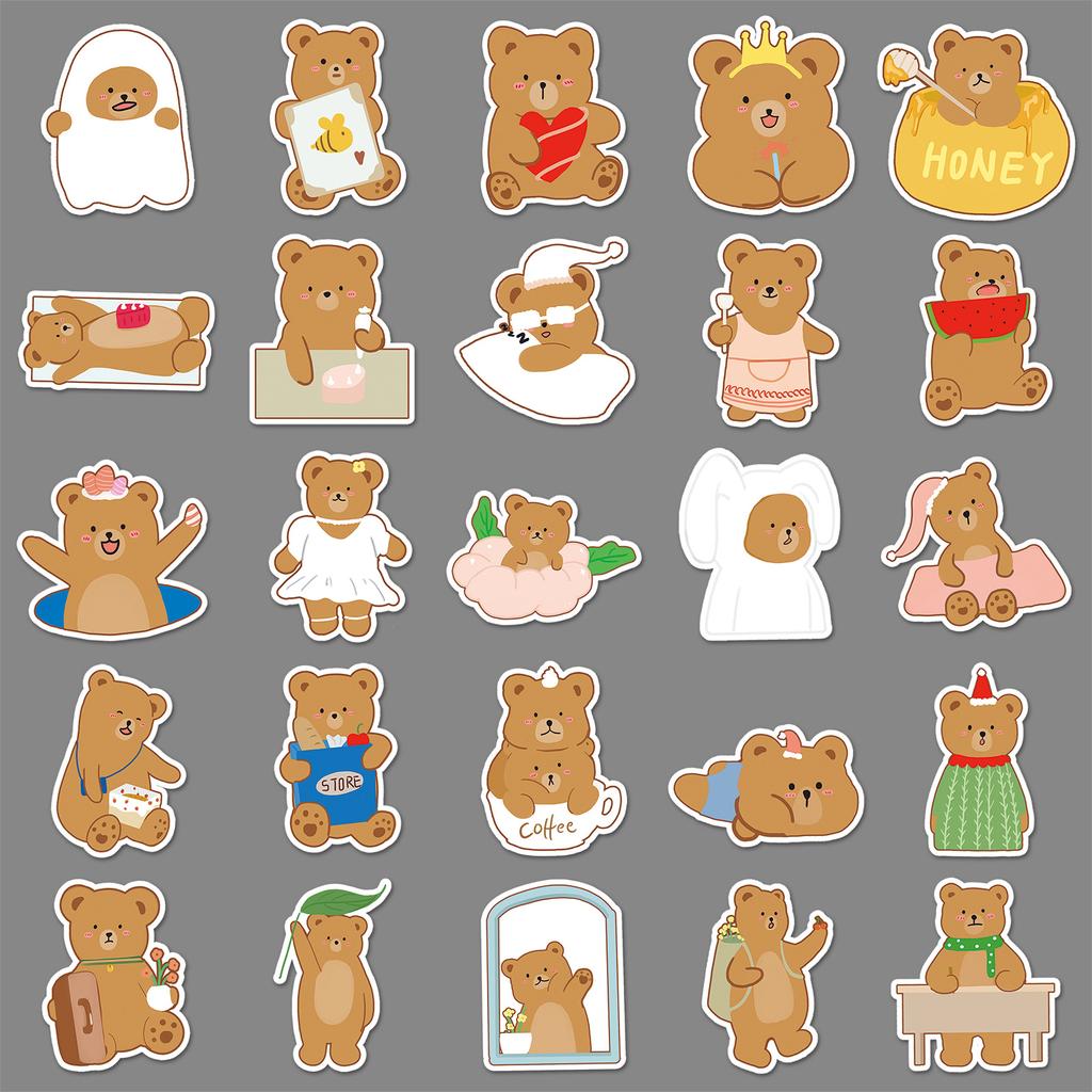 50 Hand-painted Bear Doodle Cartoon Cute Guka Children's DIY Mobile Phone Case Suitcase Stickers Waterproof
