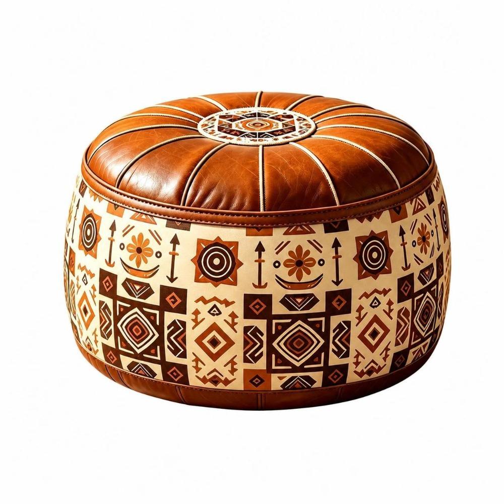 Round Shape Storage Ottoman PU Leather Round Pouf Cover New Floor Seat Cushion Home Use