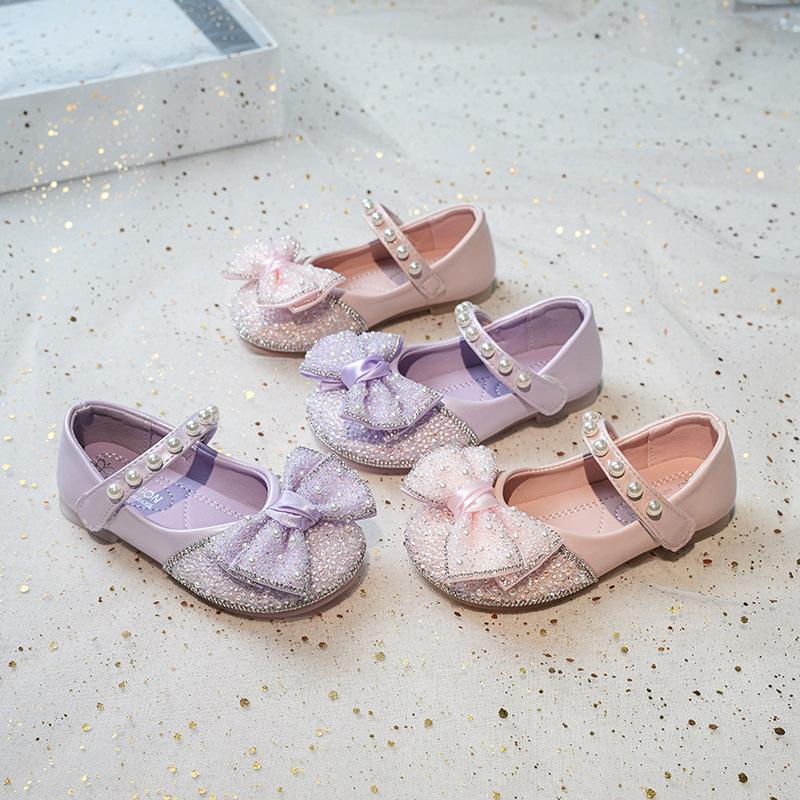 Girls princess shoes 2025 new beautiful women's treasure crystal shoes with dress girls leather shoes Elsa children's shoes autumn