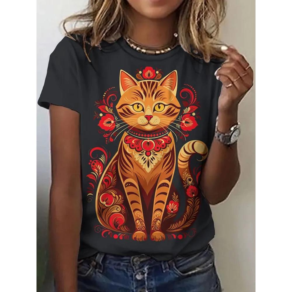 Women s Animal Print Top Fashion Versatile Short Sleeve Casual T-Shirt Daily Comfort T-Shirts Women’s XS