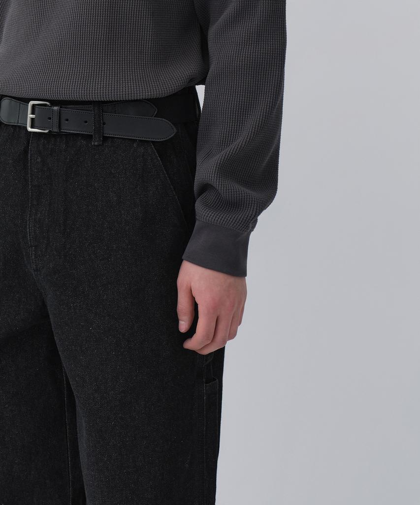 MUSINSA STANDARD Waffle Henley Neck Long Sleeve T-Shirt [Dark Gray]