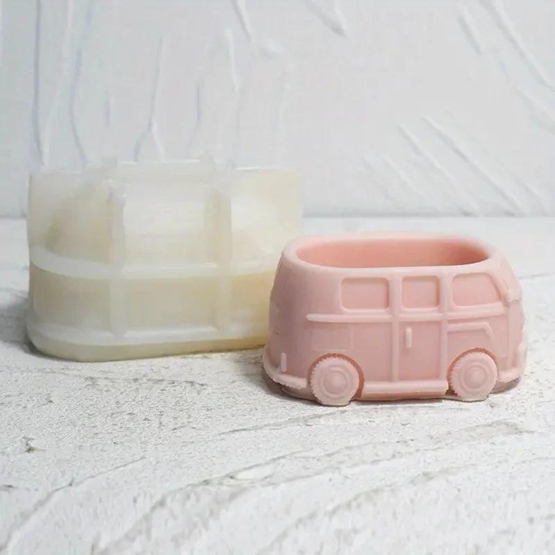 1Pcs Creative Small Car Flower Pot Silicone Mold DlY Aromatherapy Gypsum Candle Cement Car Shape Plaster Ornament Silicone Mold
