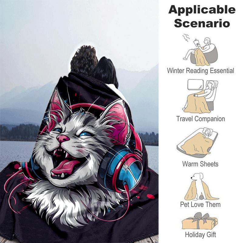 1pc Cat Printing Lightweight Flannel Blanket, Comfortable and Warm Blanket, for Camping Sofa Bed and Couch Office, Suitable for Gift Blankets