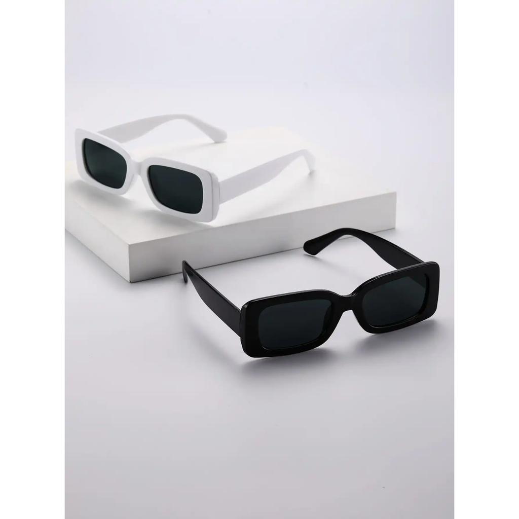 2/5 Stück S modische Sonnenbrillen aus Kunststoff mit rechteckigem Rahmen für Damen und Herren, für den Alltag, Brillen, Urlaubs-Outfits, Strandparty-Accessoires.