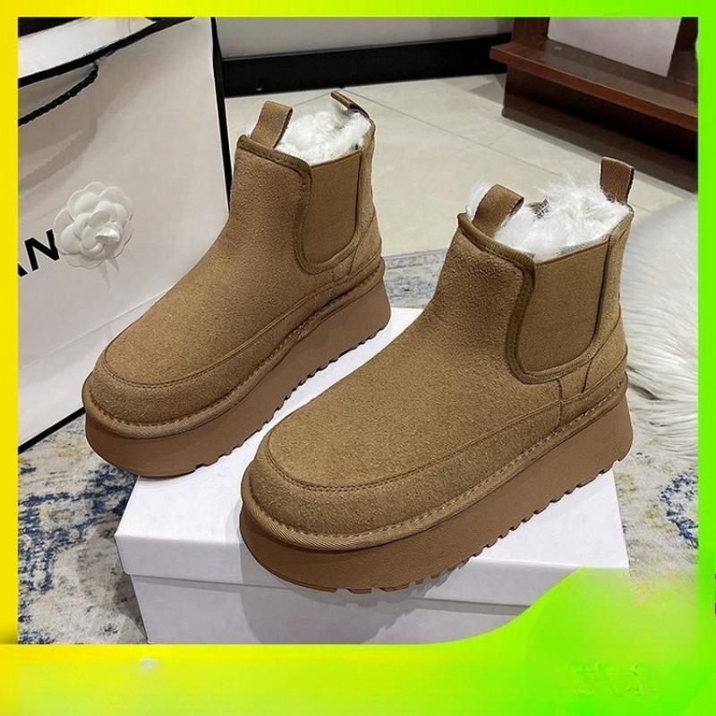 Nya Ärmskor med Tjock Sula, Rundtåade Kortskaftade Trendiga Halkfria Snökängor, Damskor