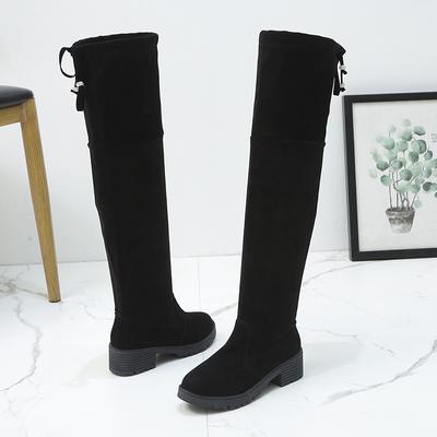 Fashion 2024Spring Autumn New Fashion Slim Thick High Heels Flock Women Over-the-Knee Long Modern Stretch Boots Winter Plush Inside