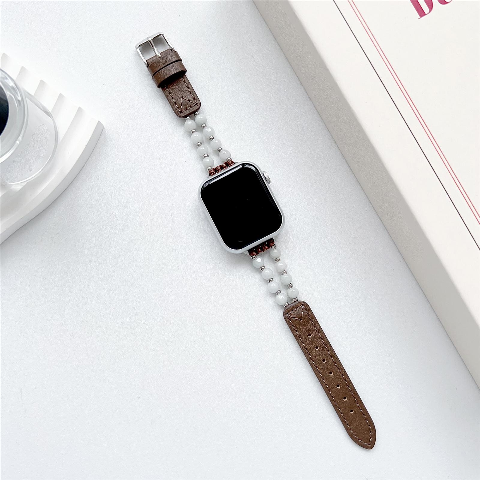 

For Apple Watch Series 10 42mm/9 8 7 41mm/SE (2023) SE (2022) SE 6 5 4 40mm/3 2 1 38mm Watch Strap Jade Bead Band Brown