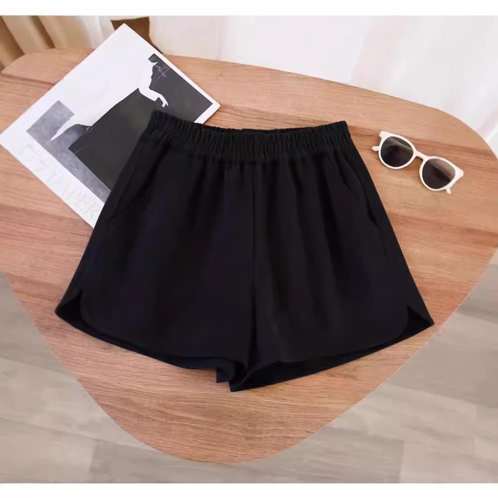 

Женские шорты цвета хаки из шерсти с высокой посадкой - Приталенные, повседневные, в европейском стиле, для весны, осени и зимы XL (119-130 lbs) чёрный