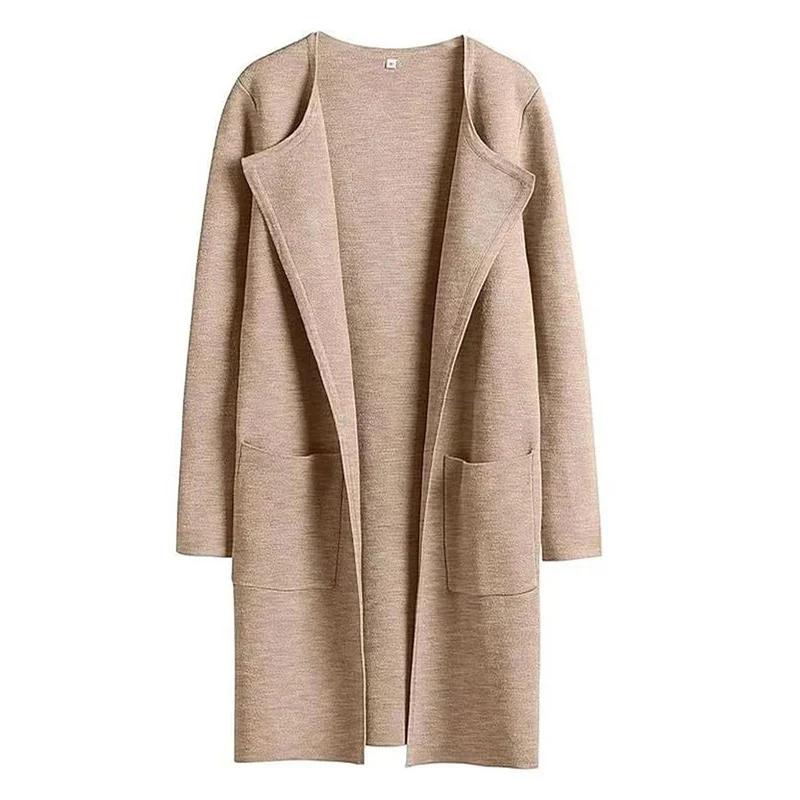 Woolen Coat Women Autumn Korean Fashion Casual Loose Women Coat Solid Color Button-Less Cardigan Coat