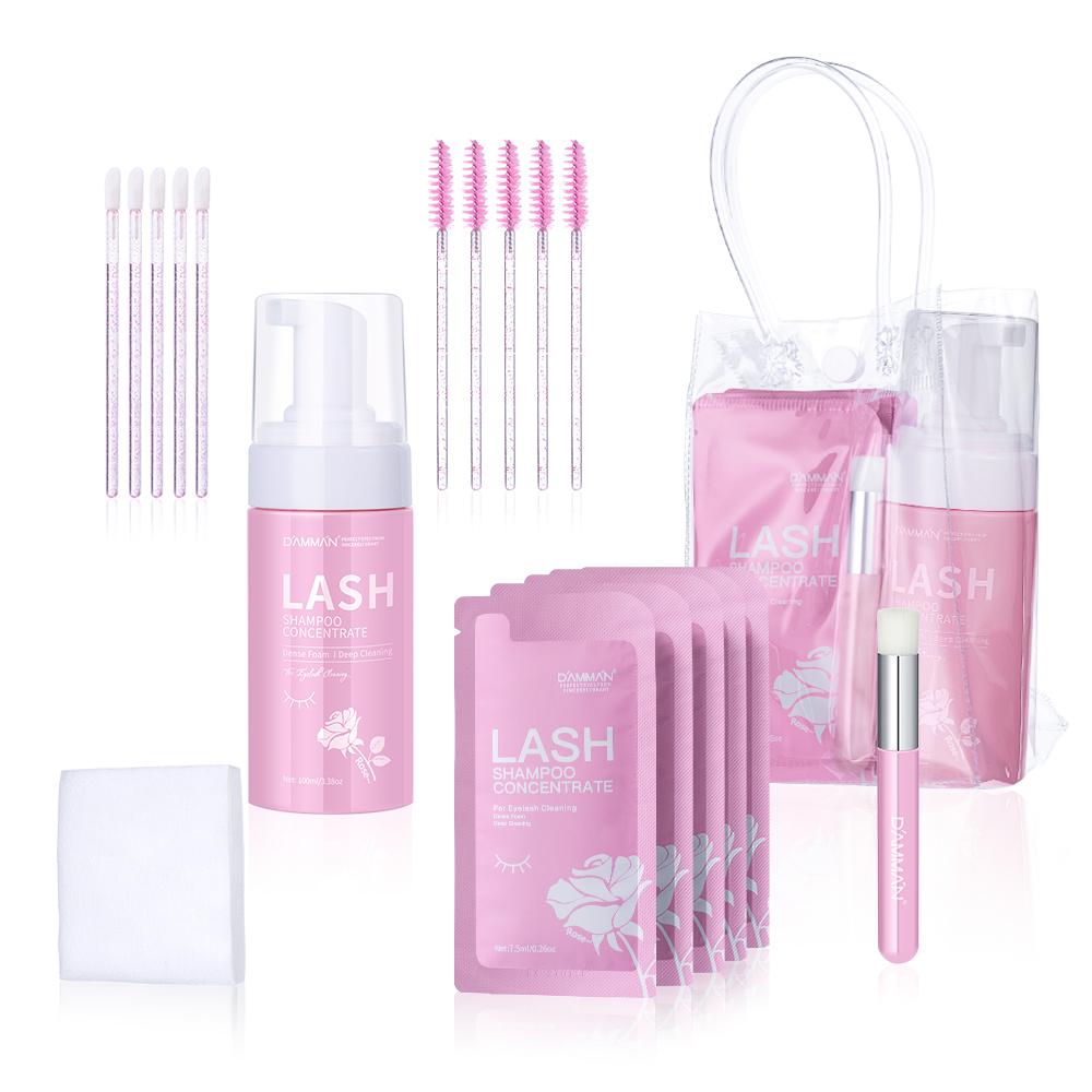 Damman Eyelash Extension Lash Shampoo Kit Foam Cleanser with Pink Cleaning Brush розовый