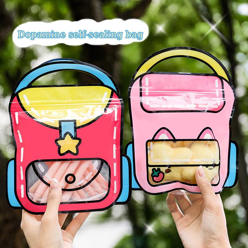 5Pcs Creative Gifts Packaging Bags Lunch Bag School Bags Cartoon School Bag Shape Self-Lock Bags Birthday Graduation Party Gift