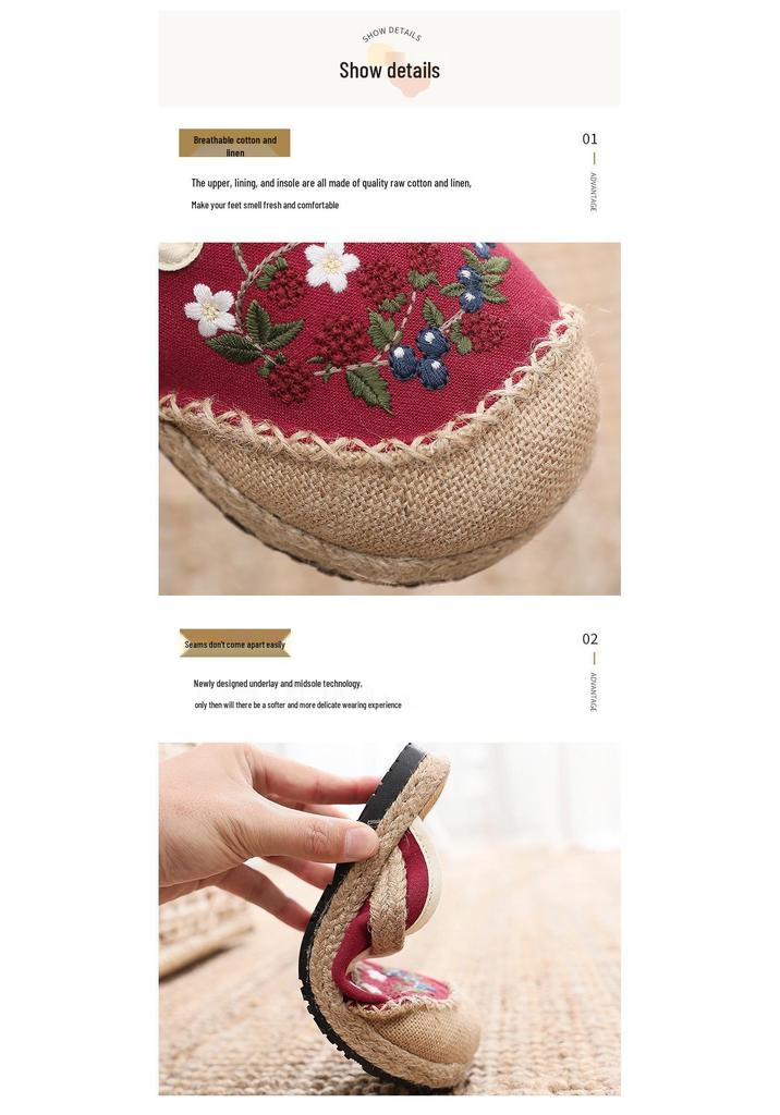Ethnic Style Women's Embroidered Linen Slip-ons - Retro Old Beijing Breathable Loafers.