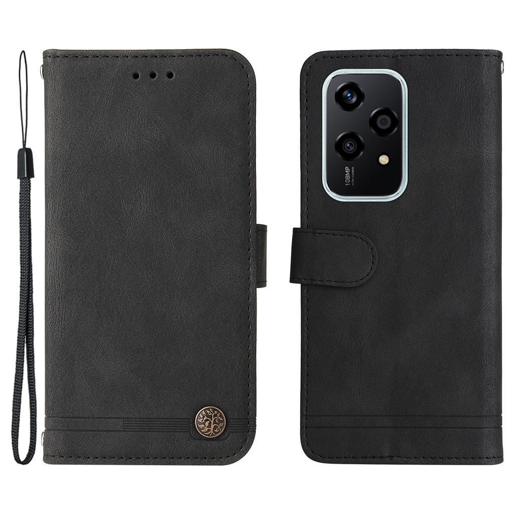 Für Honor 200 Lite Leder-Wallet-Hüllen Skin-Touch Handyhülle Ständer mit Riemen
