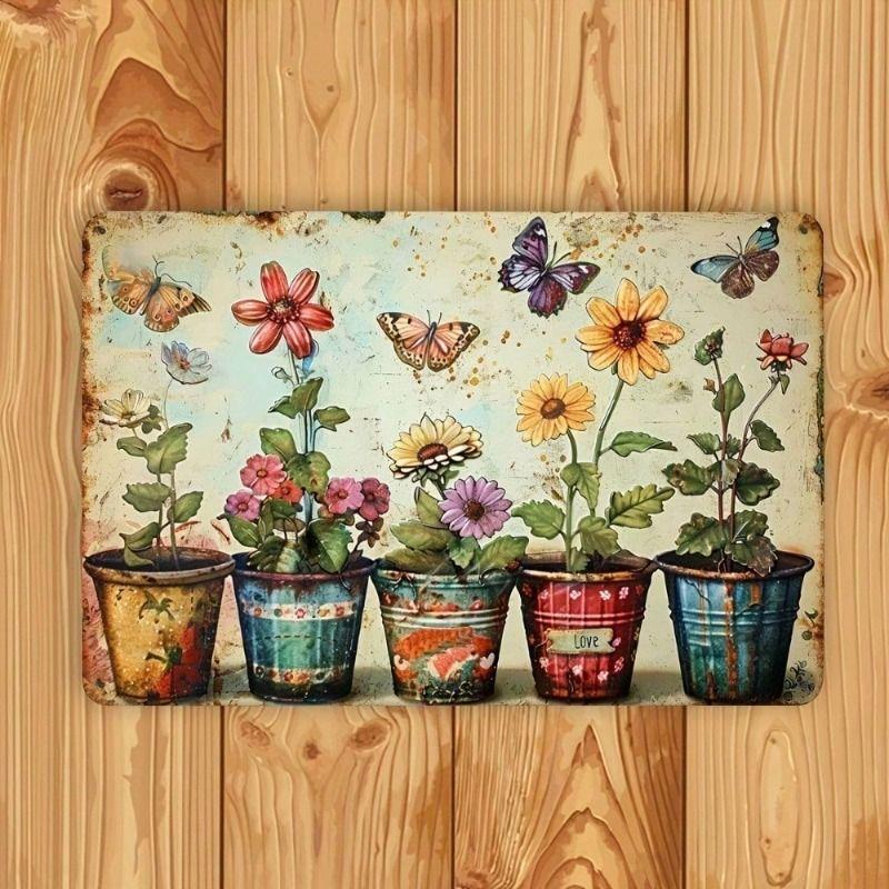 Vintage Floral Butterfly Metal Sign Wall Decor Garden Home Art